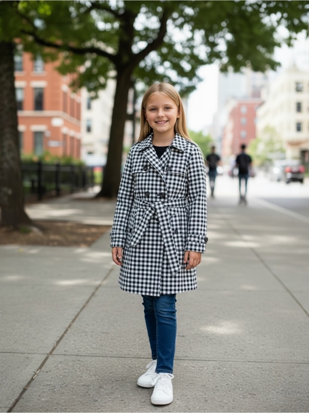 Uniqlo Girls’ Cotton Blend Black & White Gingham Belted Raincoat Size 11